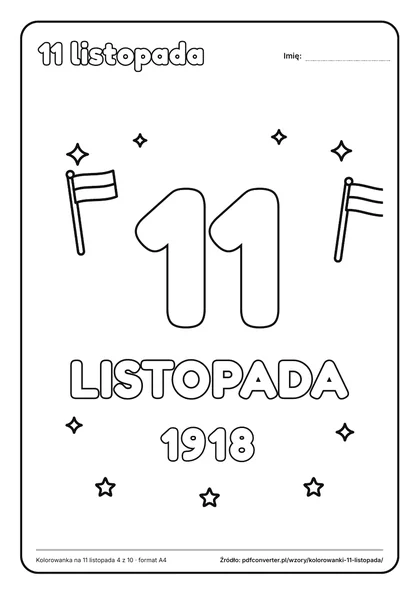 Napis 11 listopada 1918 do kolorowania