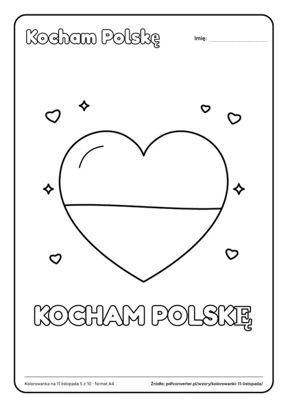 Kolorowanka serce w barwach narodowych Kocham Polskę