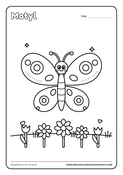 Podgląd PDF: kolorowanka do druku Motyl