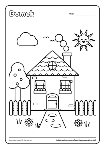 Podgląd PDF: kolorowanka do druku Domek