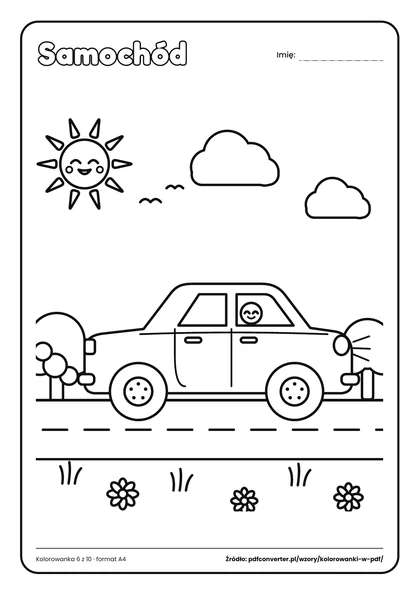 Podgląd PDF: kolorowanka do druku Samochód