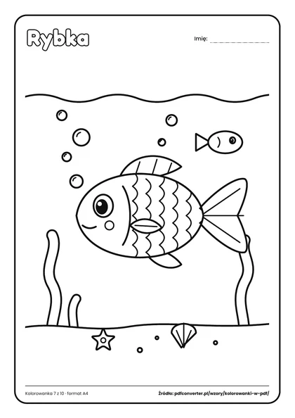 Podgląd PDF: kolorowanka do druku Rybka