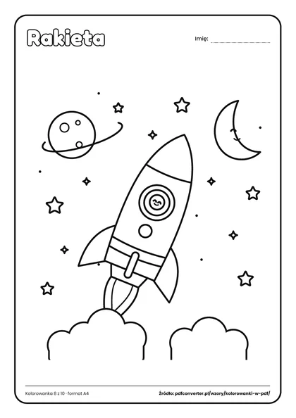 Podgląd PDF: kolorowanka do druku Rakieta