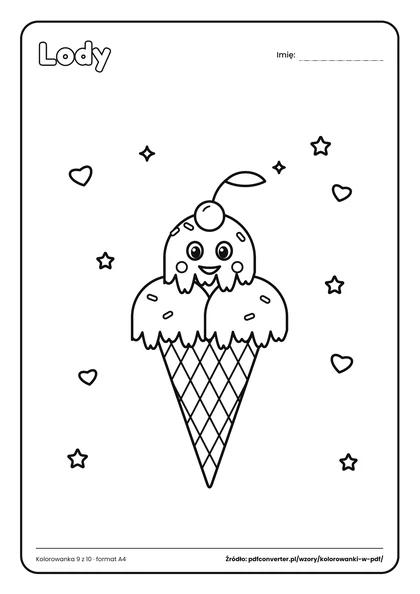 Podgląd PDF: kolorowanka do druku Lody