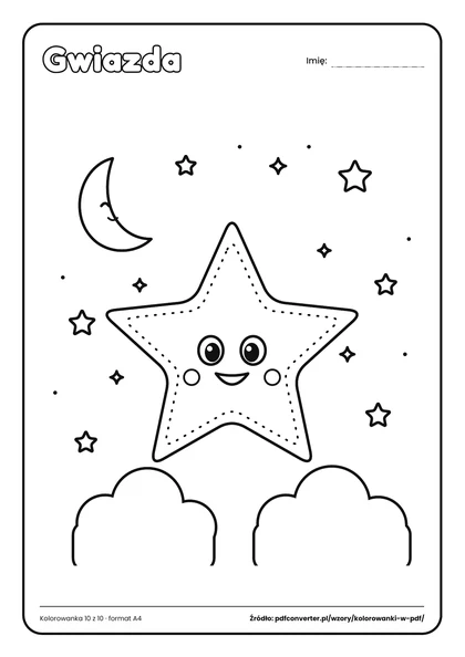 Podgląd PDF: kolorowanka do druku Gwiazda