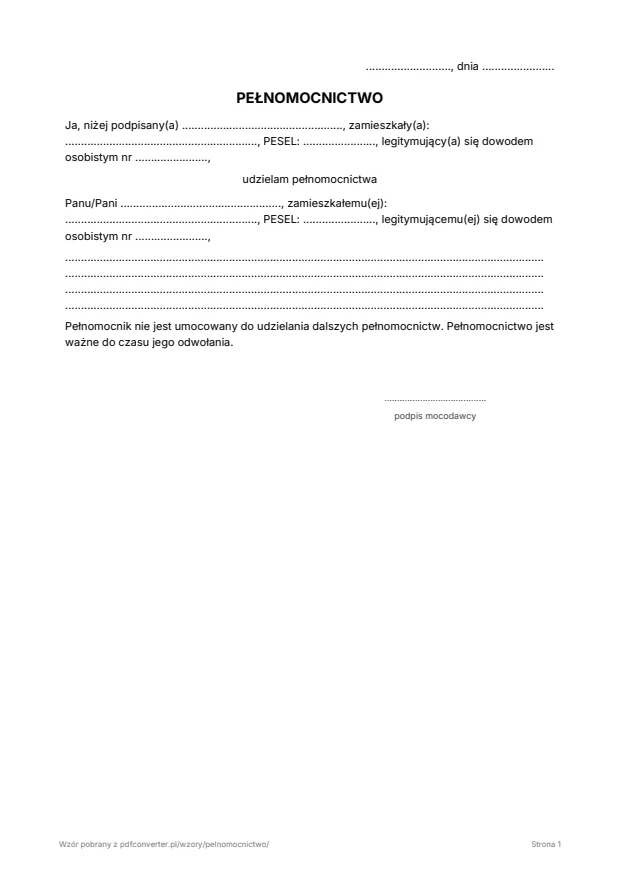 Podgląd: Pełnomocnictwo
