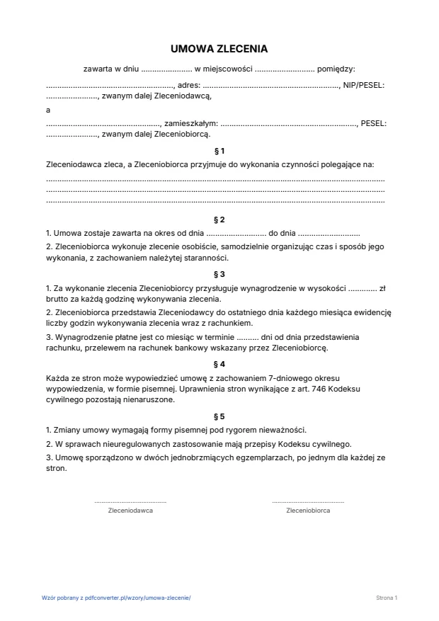 Podgląd: Umowa zlecenie