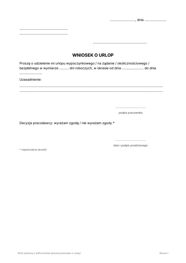 Podgląd: Wniosek o urlop